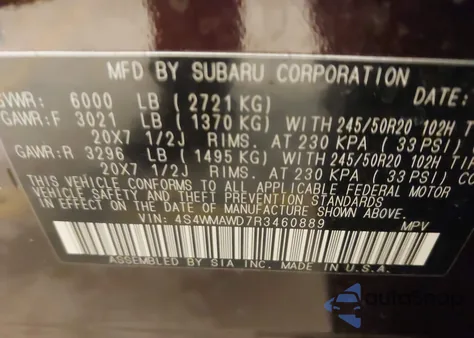 2024 Subaru Ascent Touring 7-Passenger from USA, damaged, VIN 4S4WMAWD7R3460889